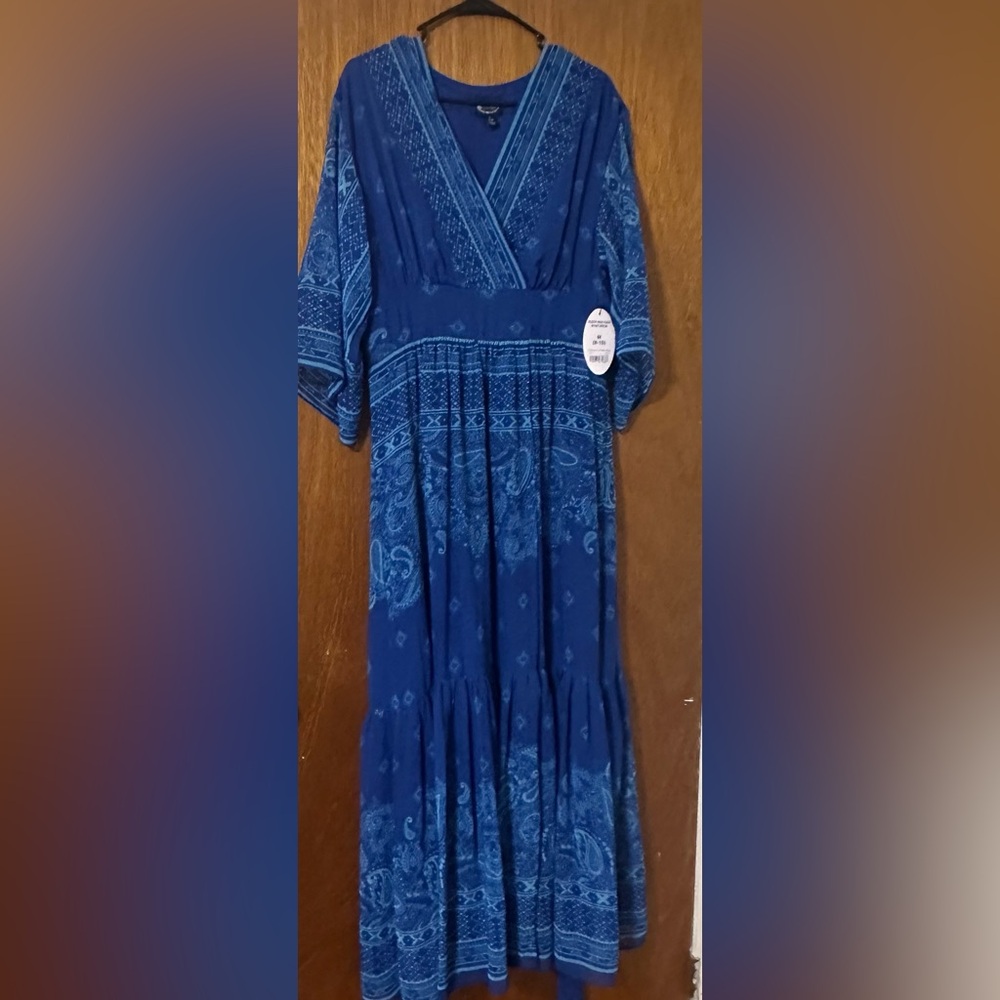 Blue Printed Maxi Wrap Dress - Scoop SzM NWT